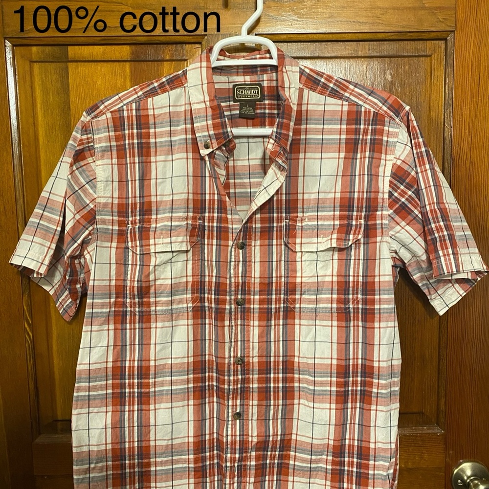 Casual Men's Red and White Plaid Shirt